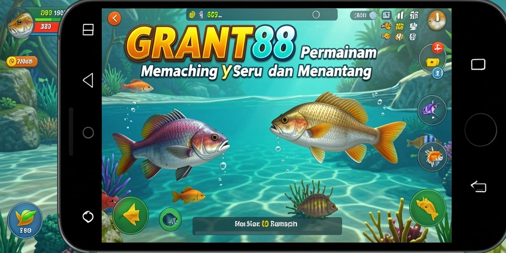Tampilan gameplay <strong>GRANAT88</strong> yang menampilkan keseruan memancing di berbagai lokasi.