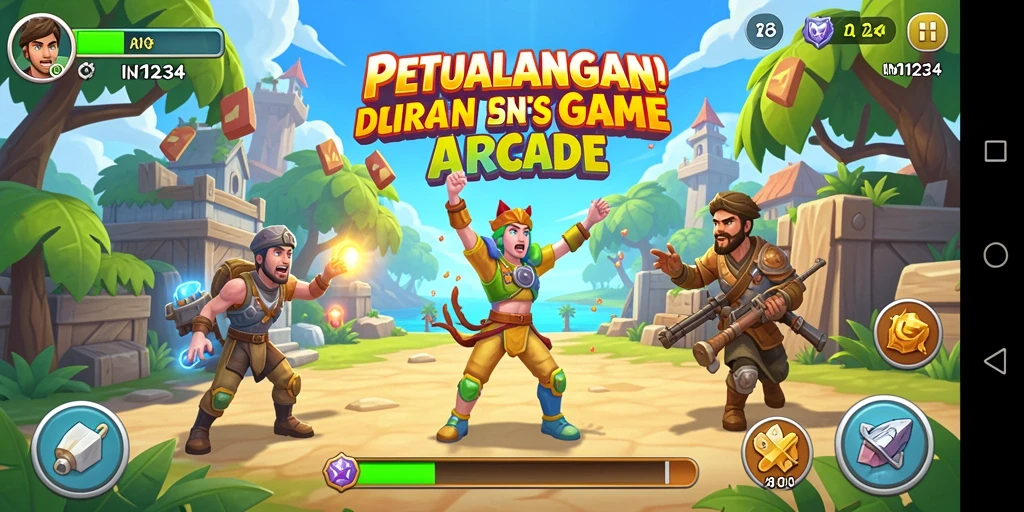 Tangkapan layar IN1234 menampilkan action seru dari gameplay Arcade.