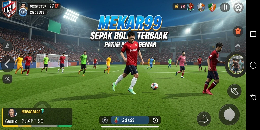 Tampilan gameplay mendebarkan di lapangan sepak bola MEKAR99.