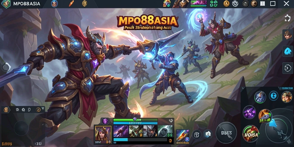 Screenshot MPO88ASIA menampilkan pertarungan antara tim dalam arena MOBA.