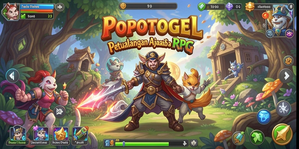 Screenshot utama menampilkan pertarungan epik dalam dunia RPG yang menawan.