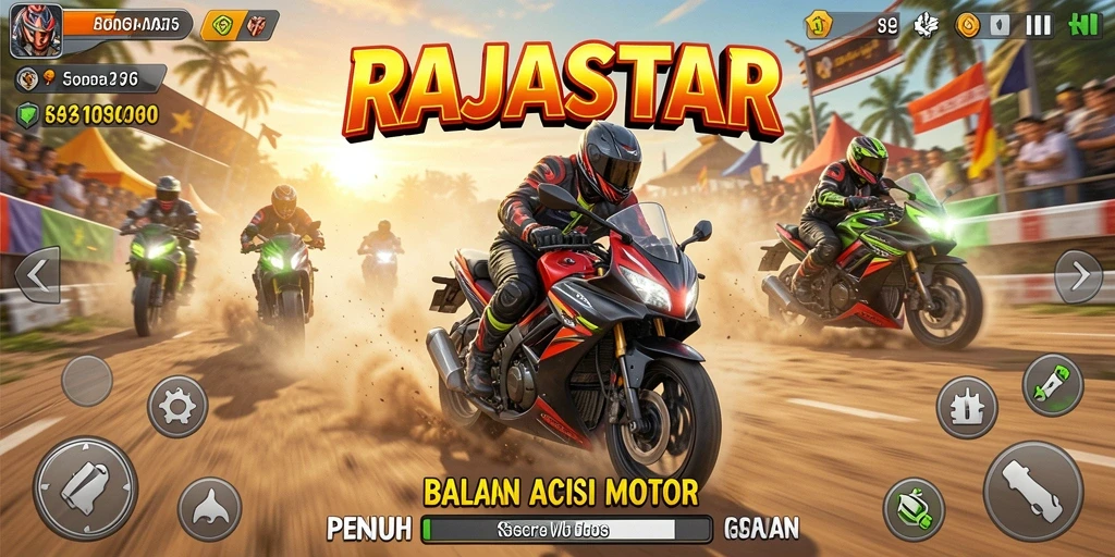 Gameplay seru dan menegangkan dalam balapan motor di RAJASTAR.