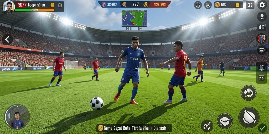 Tampilan gameplay RK77 yang mendebarkan saat pertandingan sepak bola.